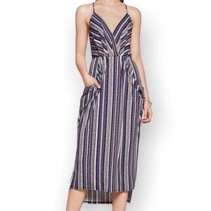 BCBGeneration Multicolor Striped Pleated Maxi Dress V-Neck Sleeveless S
